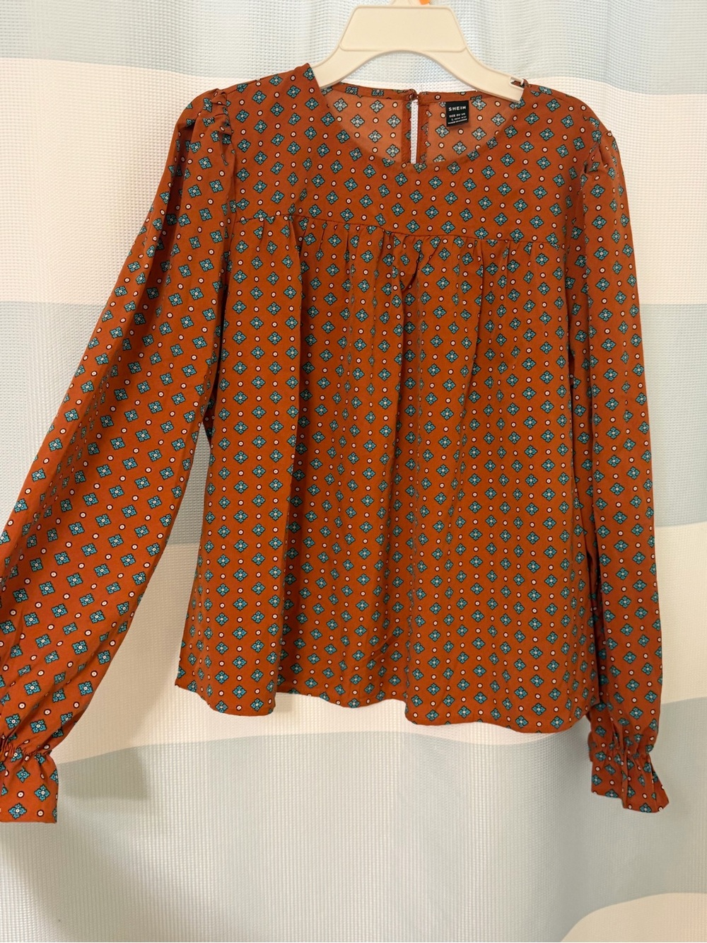 SHEIN Rust Orange Printed Long-Sleeve Blouse